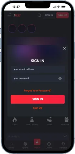 Ingang 1Red casino login scherm